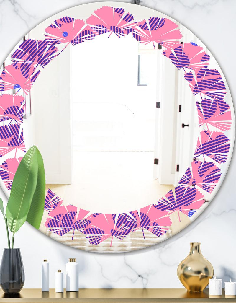 DesignQ Tropical Palm Leaves IV - Modern Round or Oval Wall Mirror - Leaves