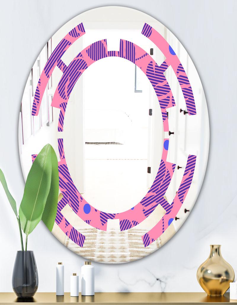 DesignQ Tropical Palm Leaves IV - Modern Round Or Oval Wall Mirror - Space