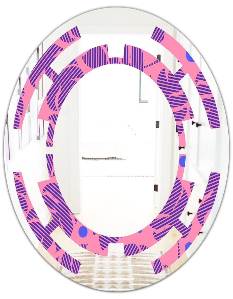 DesignQ Tropical Palm Leaves IV - Modern Round Or Oval Wall Mirror - Space