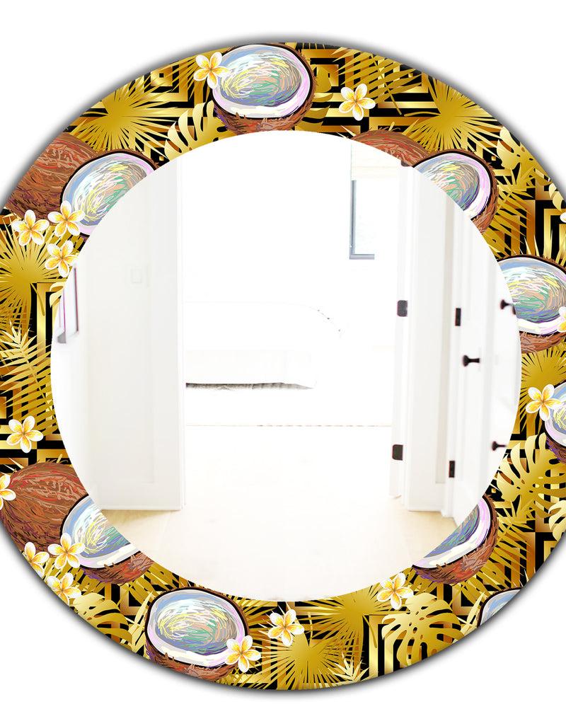 DesignQ Tropical Pattern With Coconuts And Flowers - Bohemian And Eclectic Mirror - Oval Or Round Wall Mirror