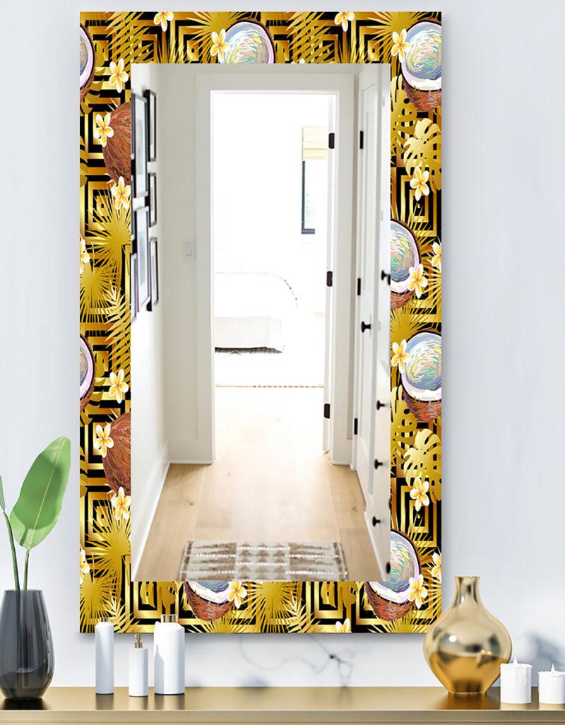 DesignQ Tropical Pattern With Coconuts and Flowers - Bohemian and Eclectic Mirror - Wall Mirror