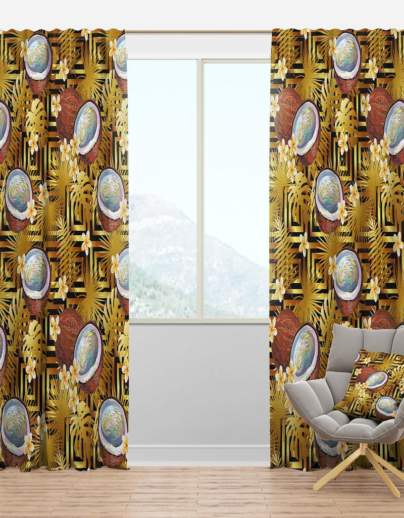 DesignQ Tropical Pattern with Coconuts & Flowers - Tropical Curtain Panels