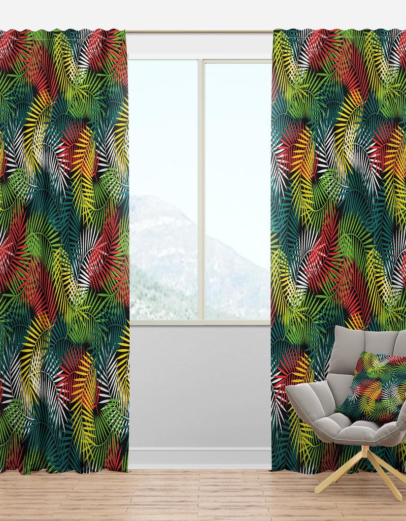 DesignQ Tropical Pattern with Stylized Coconut Palm Leaves - Tropical Curtain Panels