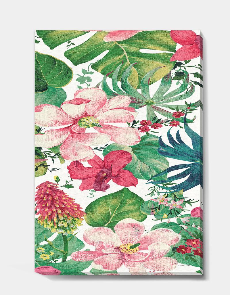 DesignQ Tropical Red And Pink Flowers - Cabin & Lodge Canvas Artwork
