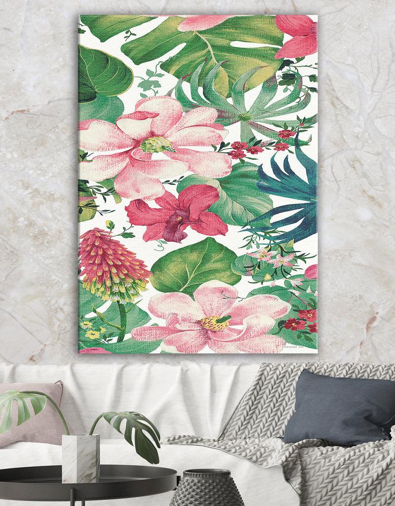 DesignQ Tropical Red and Pink Flowers - Cabin & Lodge Canvas Artwork