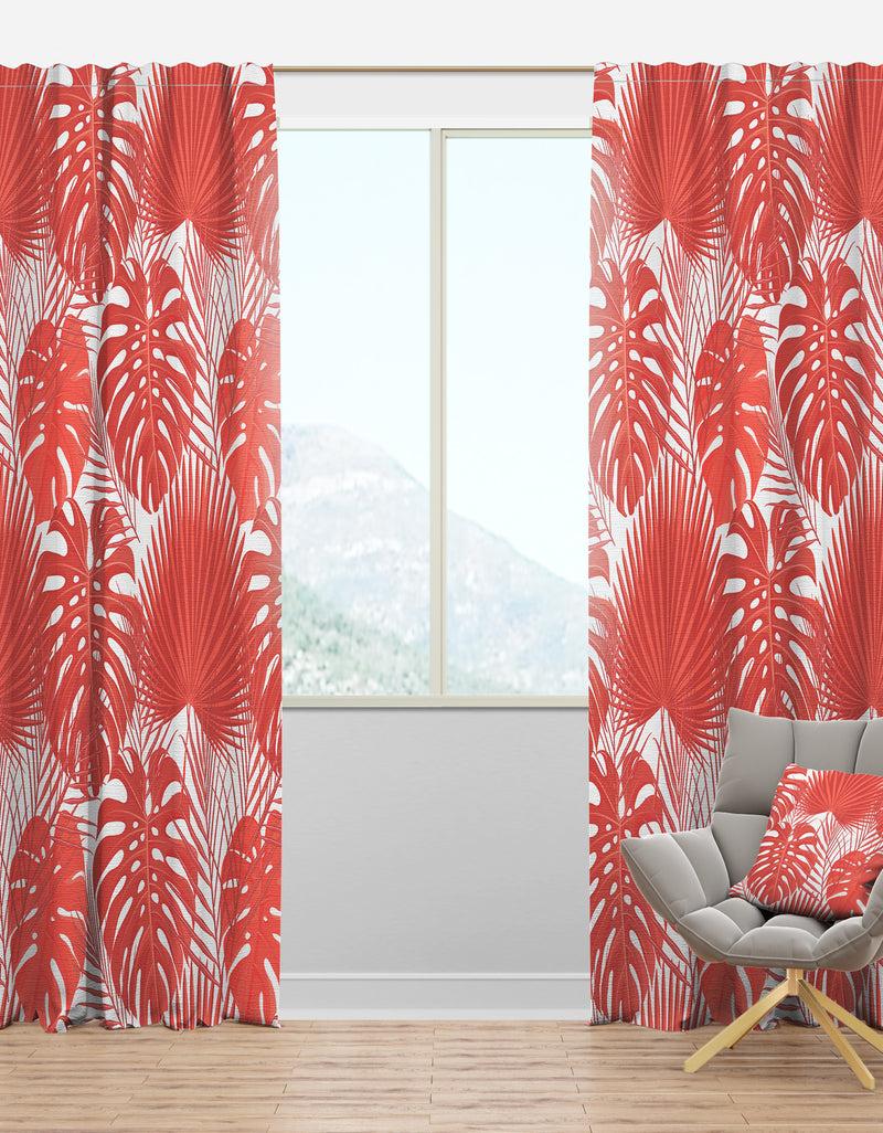 DesignQ Tropical Retro Foliage Coral I - Mid-Century Modern Curtain Panels