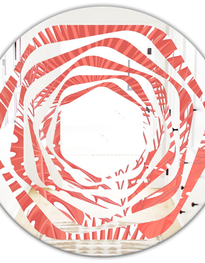 DesignQ Tropical Retro Foliage Coral I - Modern Round Or Oval Wall Mirror - Whirl