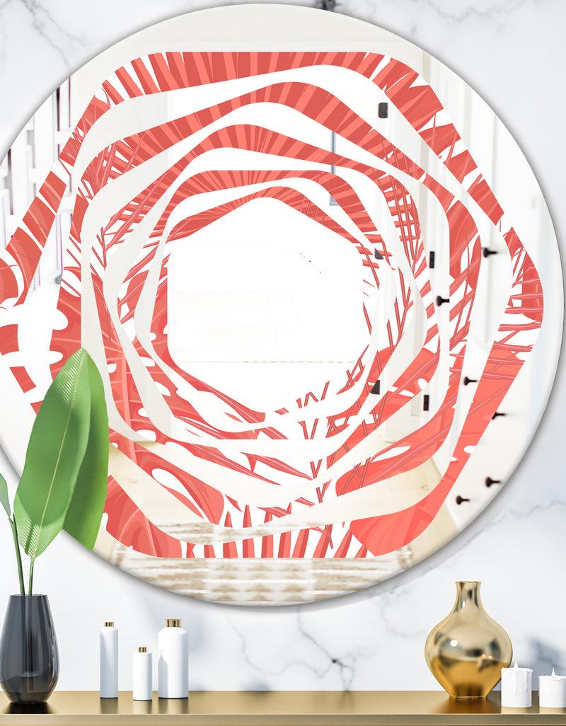 DesignQ Tropical Retro Foliage Coral I - Modern Round or Oval Wall Mirror - Whirl