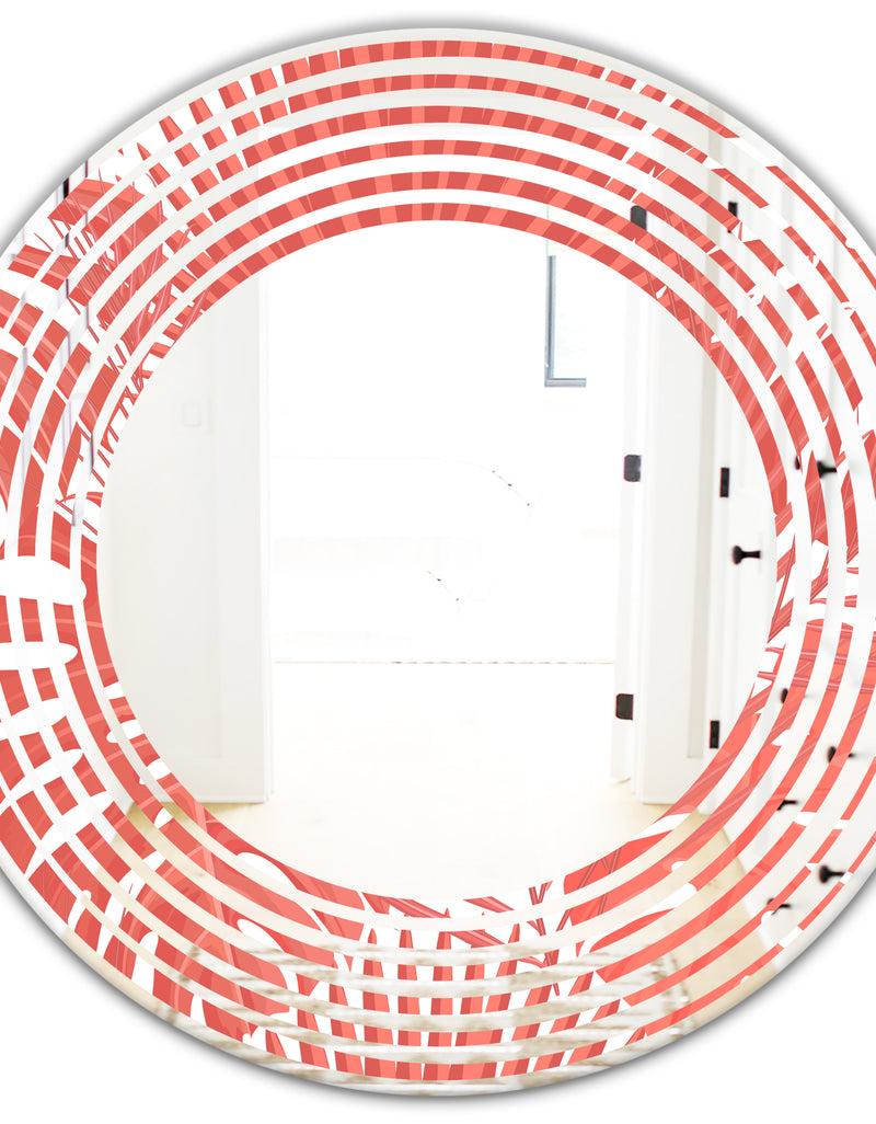 DesignQ Tropical Retro Foliage Coral I - Modern Round Or Oval Wall Mirror - Wave