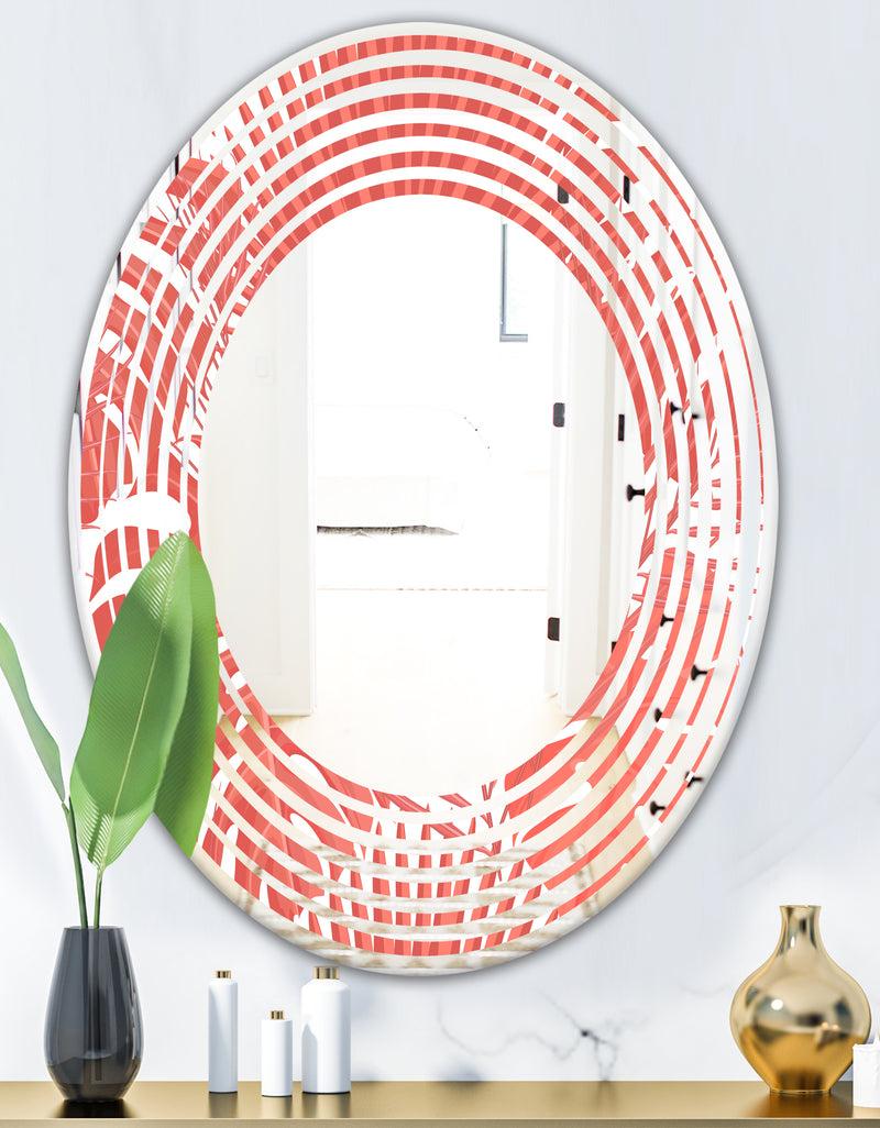 DesignQ Tropical Retro Foliage Coral I - Modern Round Or Oval Wall Mirror - Wave
