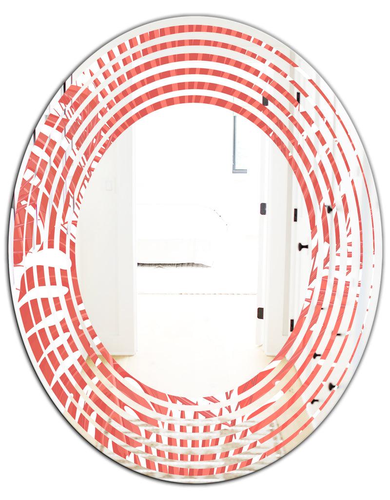 DesignQ Tropical Retro Foliage Coral I - Modern Round Or Oval Wall Mirror - Wave