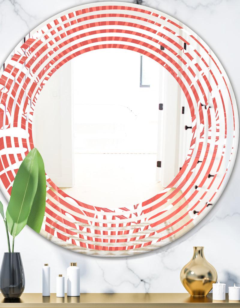 DesignQ Tropical Retro Foliage Coral I - Modern Round or Oval Wall Mirror - Wave