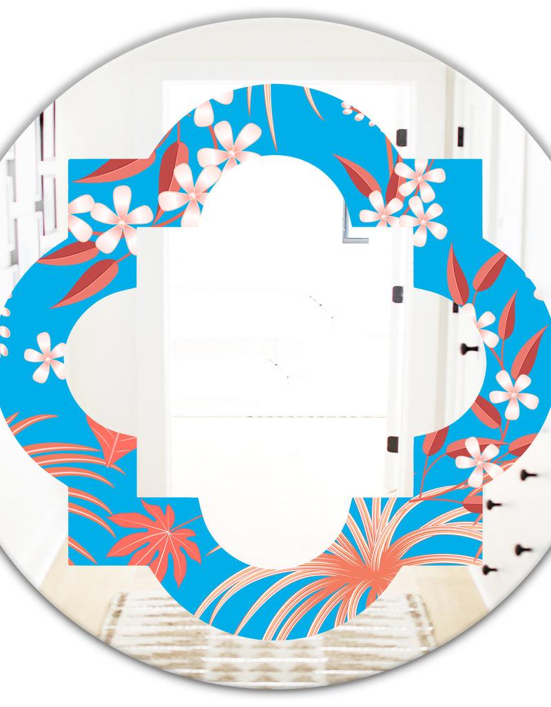 DesignQ Tropical Retro Foliage Coral II - Cottage Round Or Oval Wall Mirror - Quatrefoil