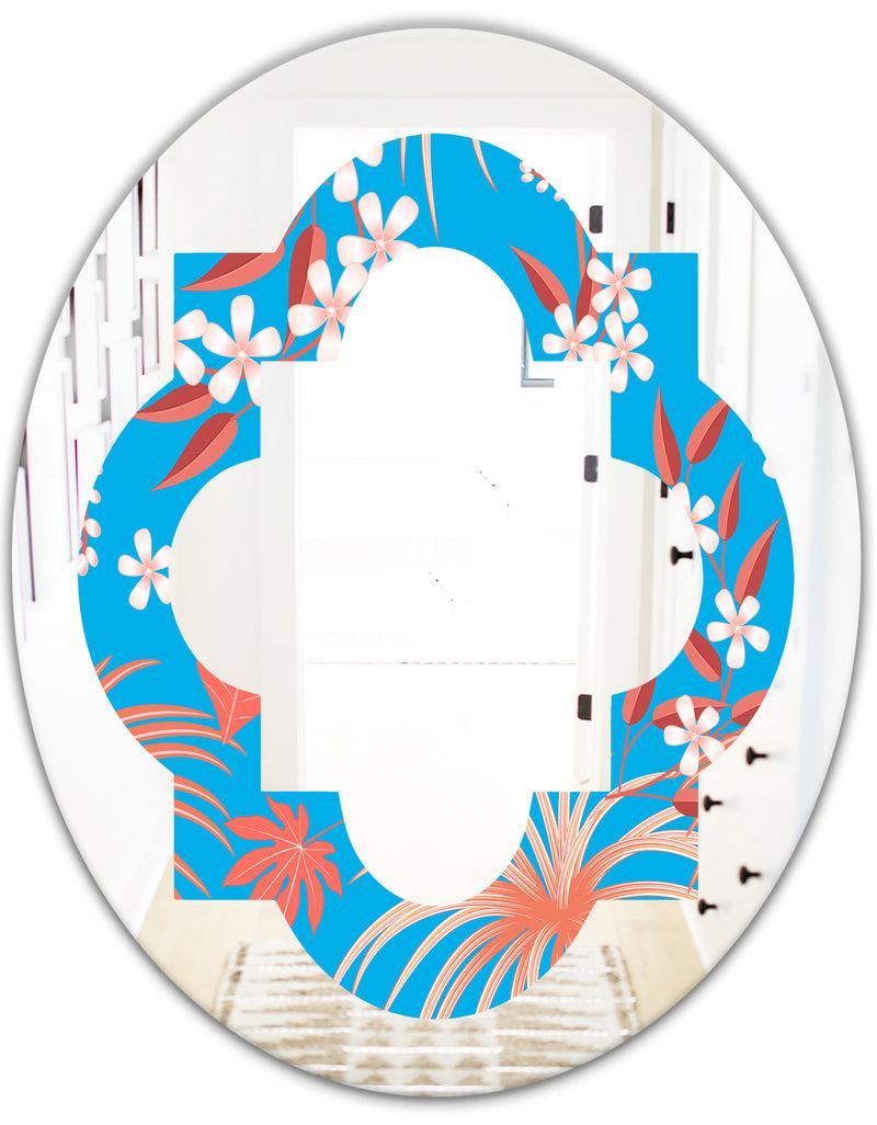 DesignQ Tropical Retro Foliage Coral II - Cottage Round Or Oval Wall Mirror - Quatrefoil