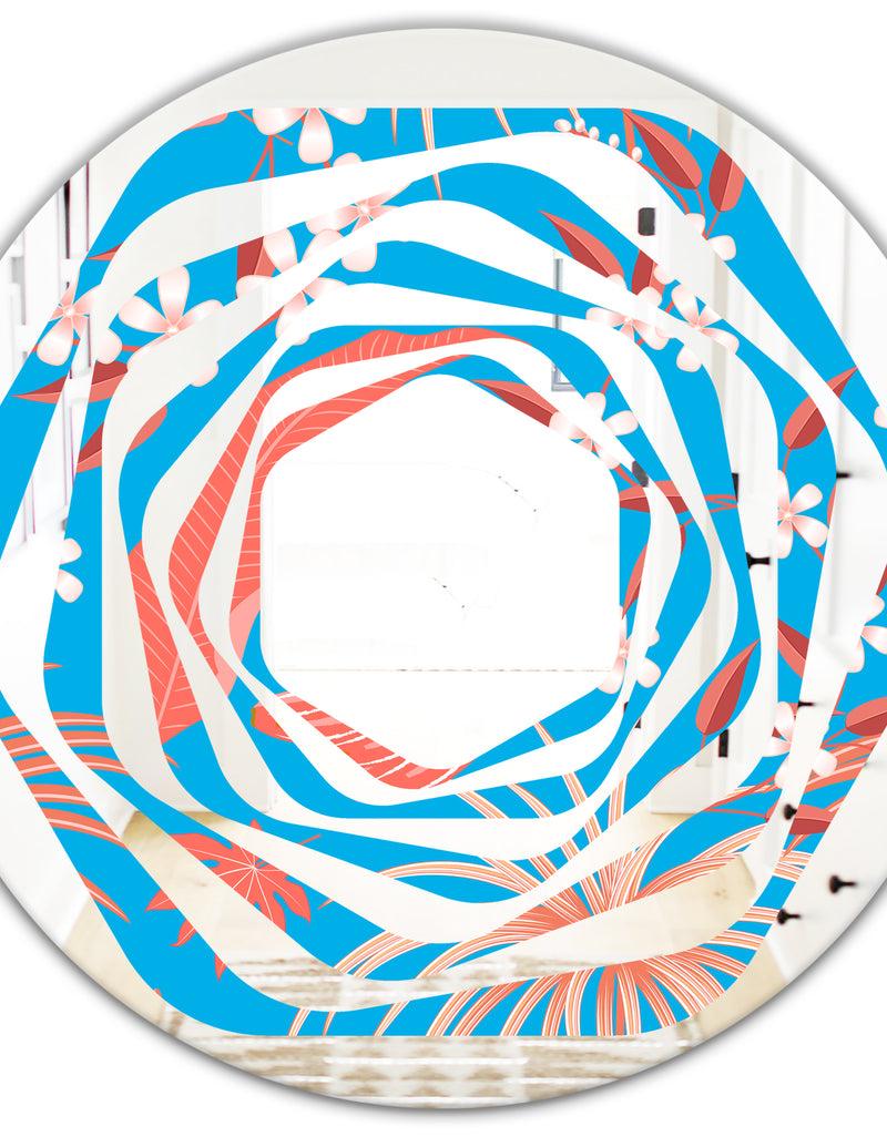 DesignQ Tropical Retro Foliage Coral II - Cottage Round Or Oval Wall Mirror - Whirl
