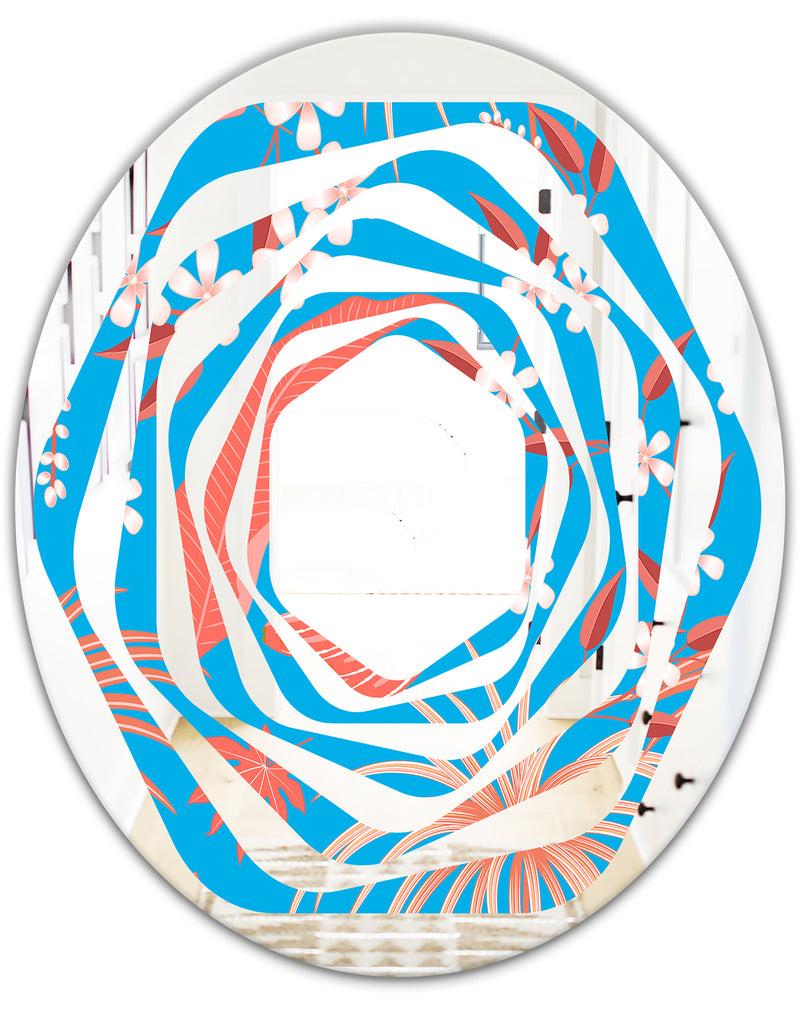 DesignQ Tropical Retro Foliage Coral II - Cottage Round Or Oval Wall Mirror - Whirl