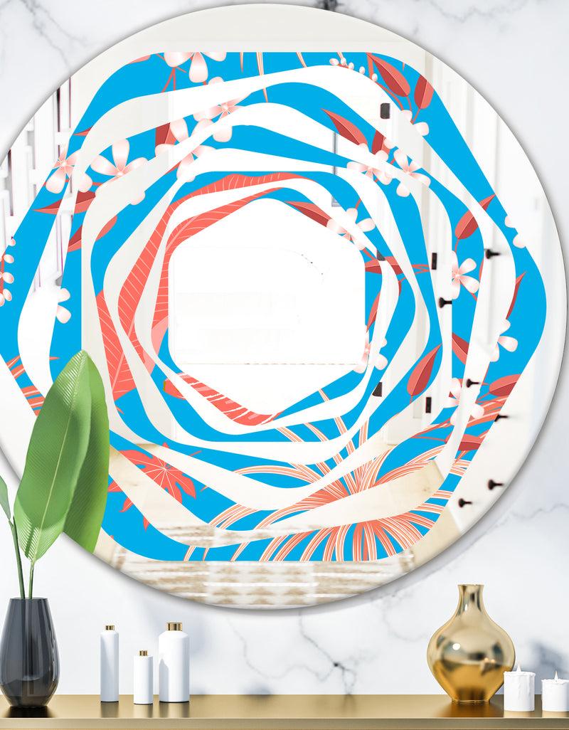 DesignQ Tropical Retro Foliage Coral II - Cottage Round or Oval Wall Mirror - Whirl