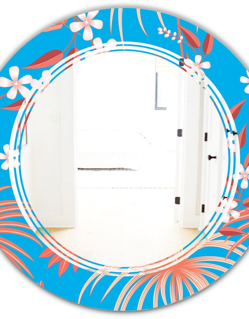 DesignQ Tropical Retro Foliage Coral II - Cottage Round Or Oval Wall Mirror - Triple C