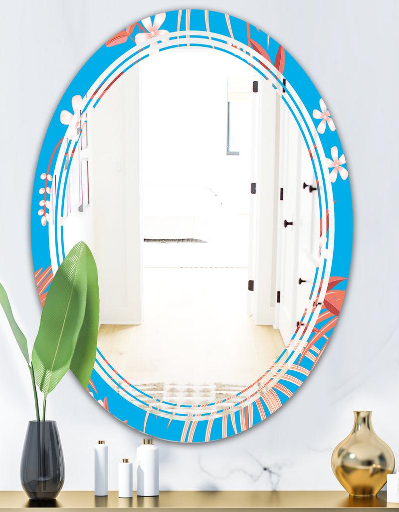 DesignQ Tropical Retro Foliage Coral II - Cottage Round Or Oval Wall Mirror - Triple C