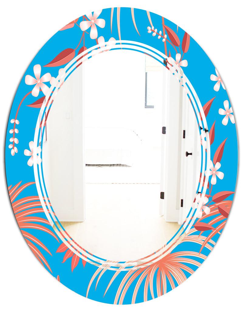DesignQ Tropical Retro Foliage Coral II - Cottage Round Or Oval Wall Mirror - Triple C
