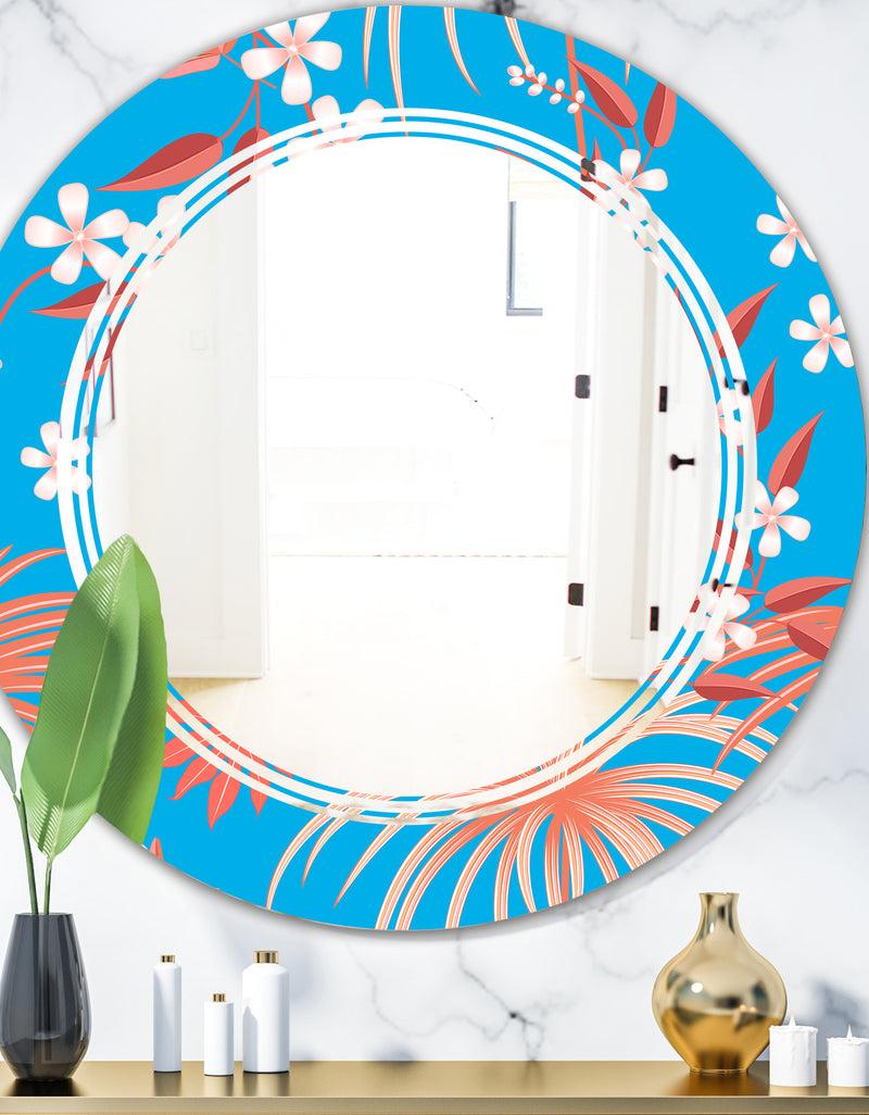 DesignQ Tropical Retro Foliage Coral II - Cottage Round or Oval Wall Mirror - Triple C
