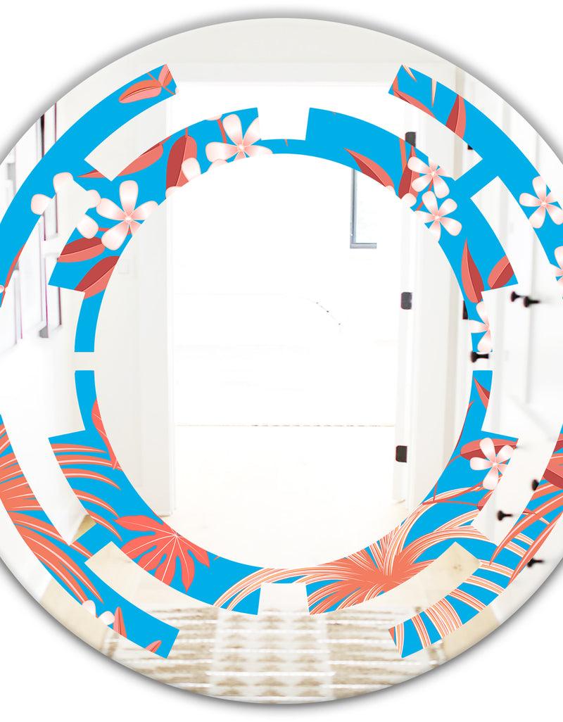 DesignQ Tropical Retro Foliage Coral II - Cottage Round Or Oval Wall Mirror - Space