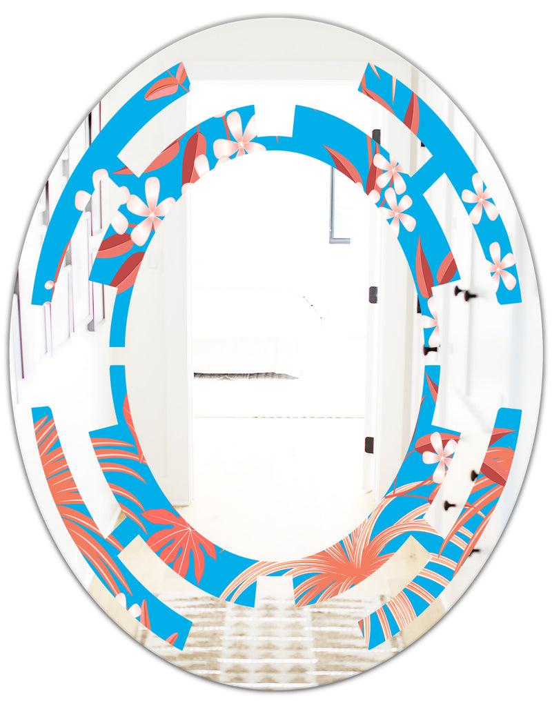 DesignQ Tropical Retro Foliage Coral II - Cottage Round Or Oval Wall Mirror - Space