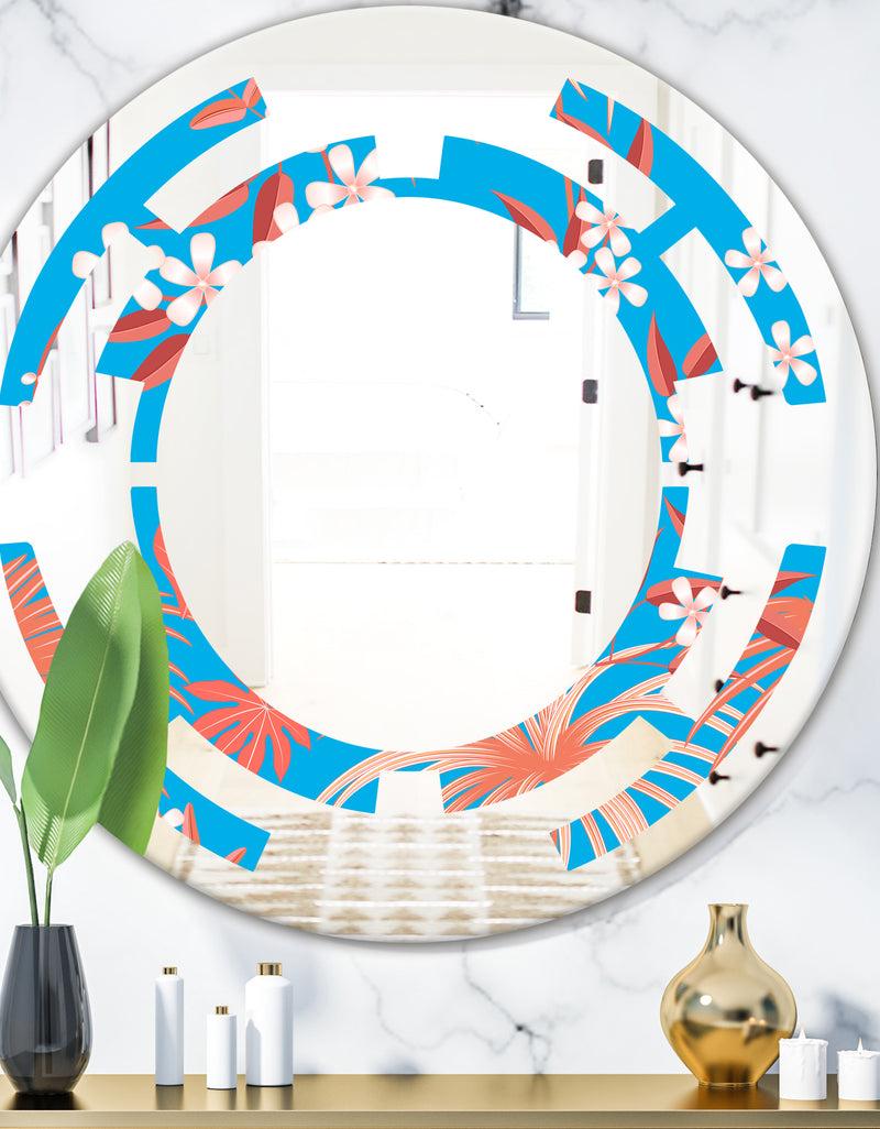 DesignQ Tropical Retro Foliage Coral II - Cottage Round or Oval Wall Mirror - Space