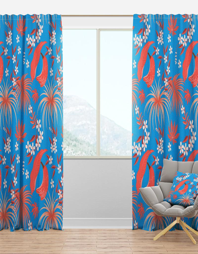 DesignQ Tropical Retro Foliage Coral II - Mid-Century Modern Curtain Panels