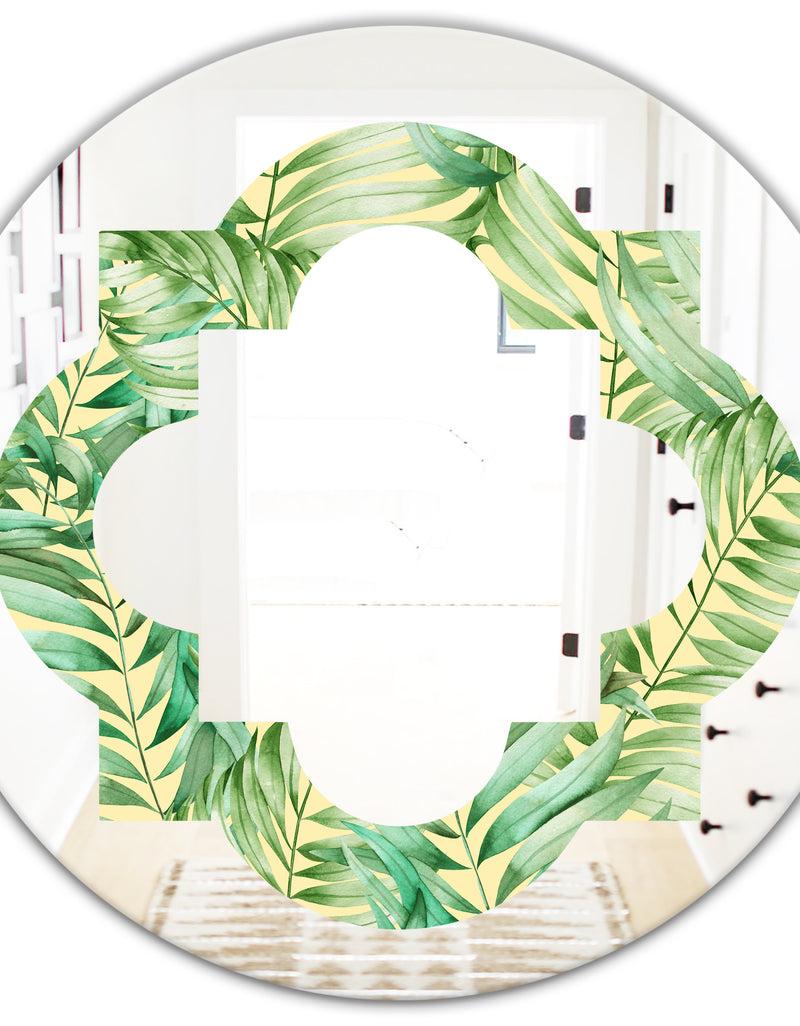 DesignQ Tropical Retro Foliage - Modern Round Or Oval Wall Mirror - Quatrefoil
