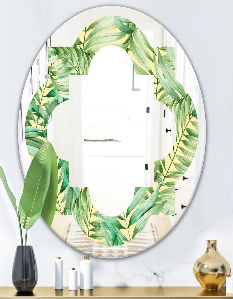 DesignQ Tropical Retro Foliage - Modern Round Or Oval Wall Mirror - Quatrefoil