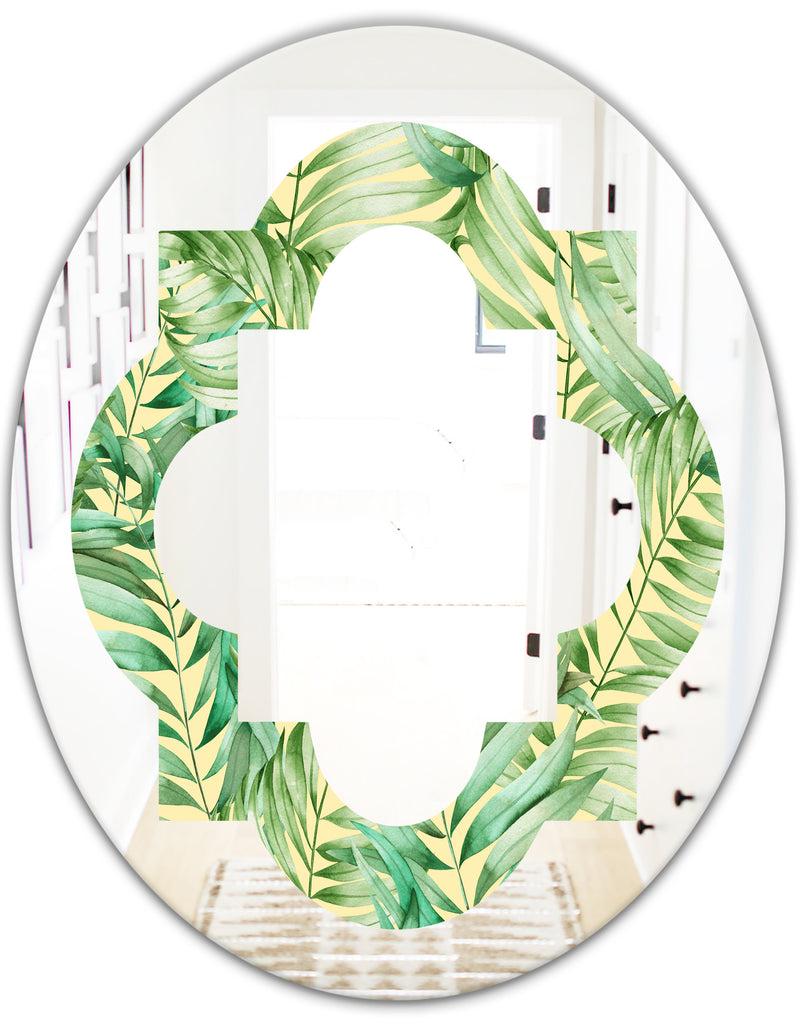 DesignQ Tropical Retro Foliage - Modern Round Or Oval Wall Mirror - Quatrefoil