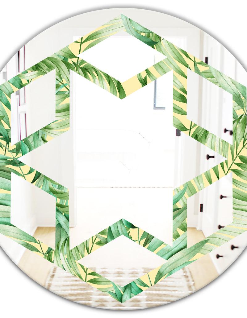 DesignQ Tropical Retro Foliage - Modern Round Or Oval Wall Mirror - Hexagon Star