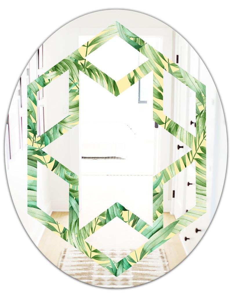 DesignQ Tropical Retro Foliage - Modern Round Or Oval Wall Mirror - Hexagon Star