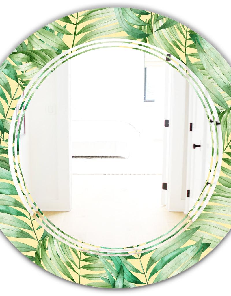 DesignQ Tropical Retro Foliage - Modern Round Or Oval Wall Mirror - Triple C