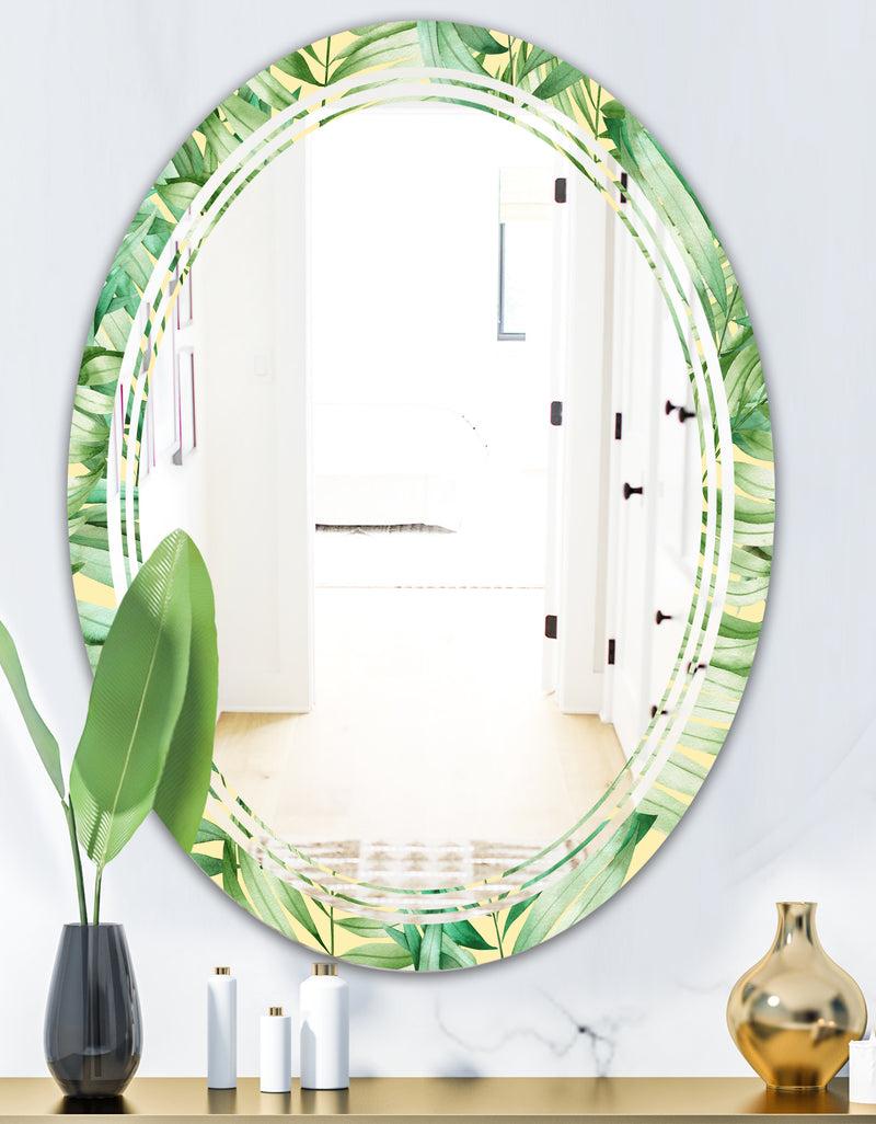 DesignQ Tropical Retro Foliage - Modern Round Or Oval Wall Mirror - Triple C