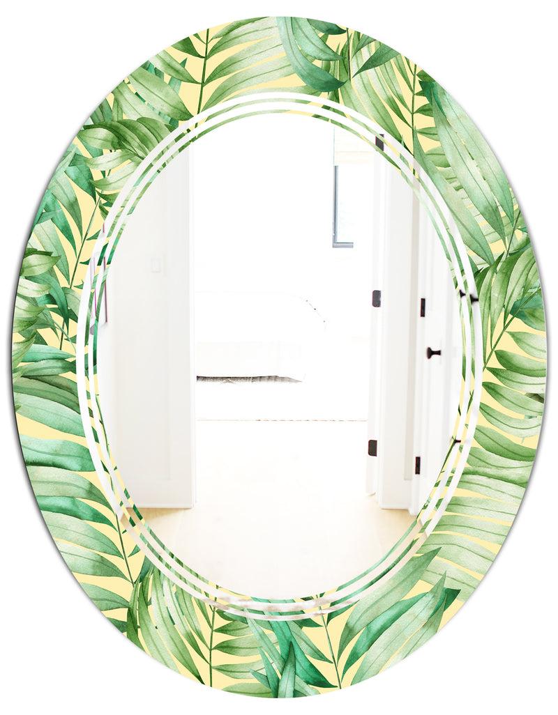 DesignQ Tropical Retro Foliage - Modern Round Or Oval Wall Mirror - Triple C
