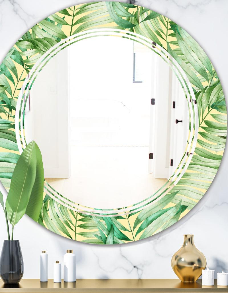 DesignQ Tropical Retro Foliage - Modern Round or Oval Wall Mirror - Triple C
