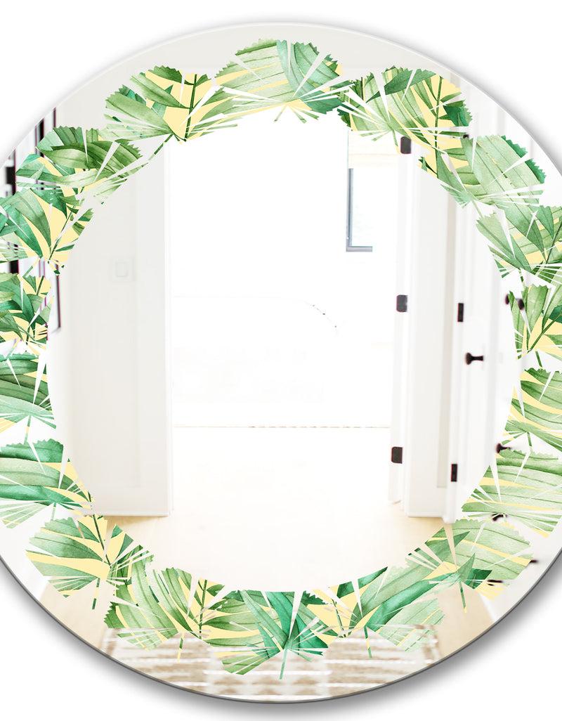 DesignQ Tropical Retro Foliage - Modern Round Or Oval Wall Mirror - Leaves