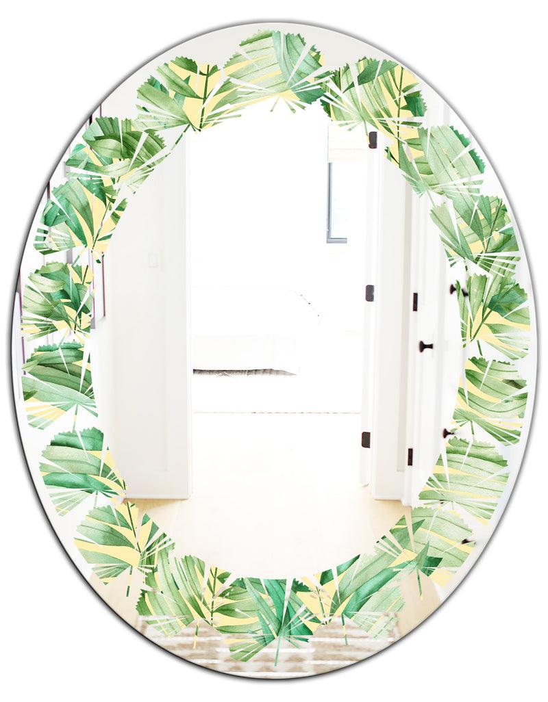 DesignQ Tropical Retro Foliage - Modern Round Or Oval Wall Mirror - Leaves