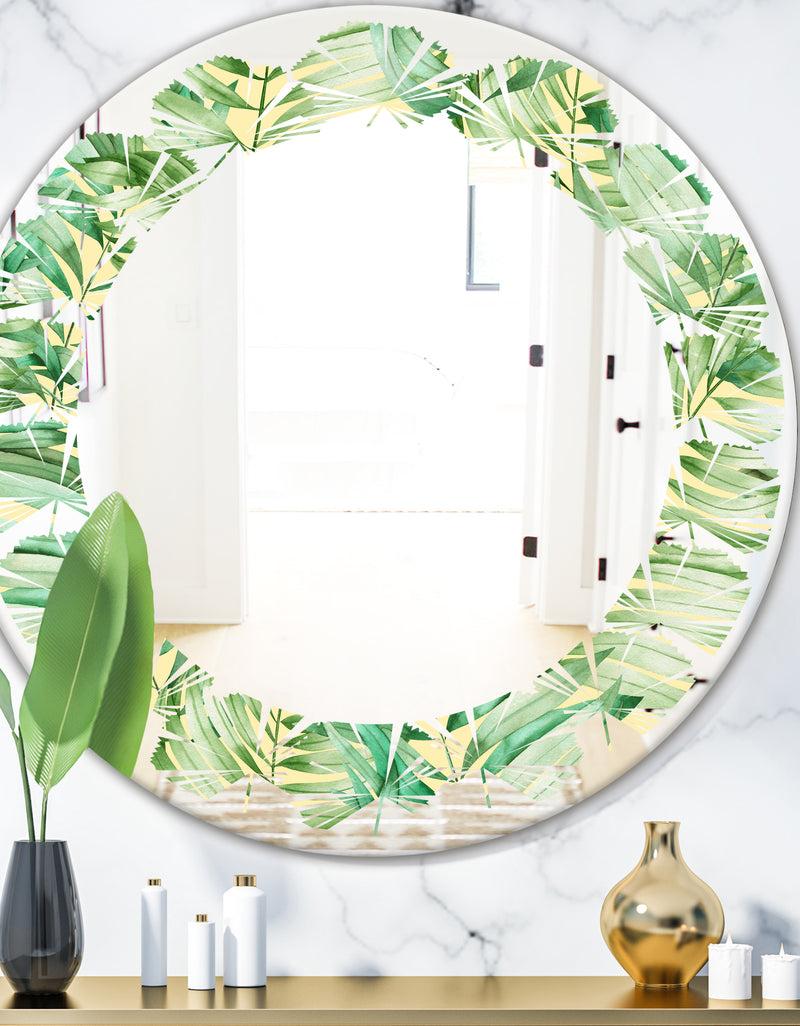 DesignQ Tropical Retro Foliage - Modern Round or Oval Wall Mirror - Leaves