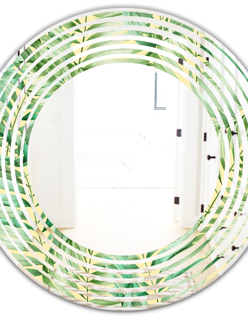 DesignQ Tropical Retro Foliage - Modern Round Or Oval Wall Mirror - Wave