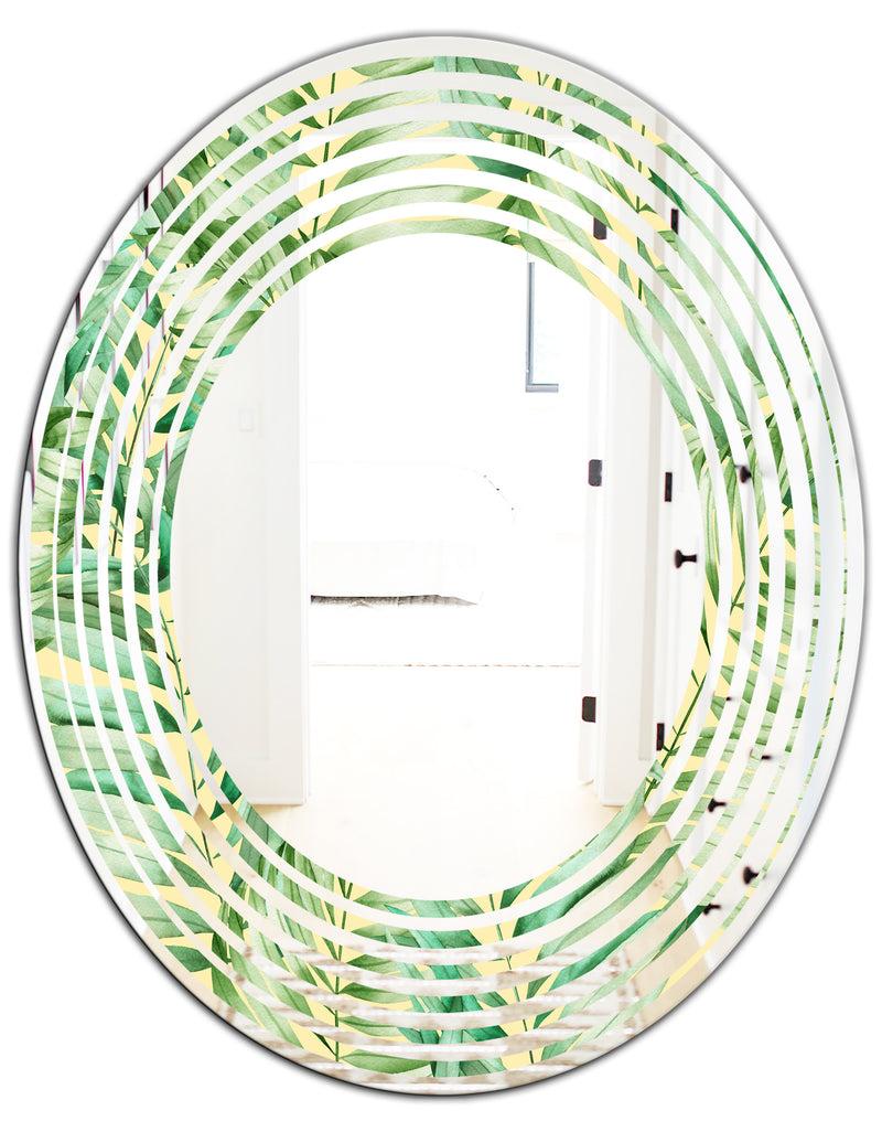 DesignQ Tropical Retro Foliage - Modern Round Or Oval Wall Mirror - Wave