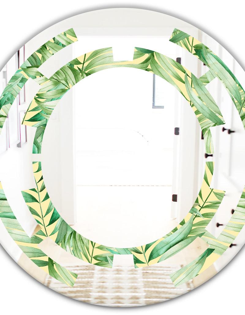 DesignQ Tropical Retro Foliage - Modern Round Or Oval Wall Mirror - Space