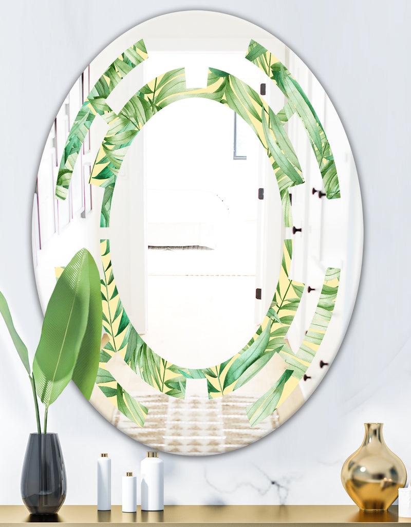 DesignQ Tropical Retro Foliage - Modern Round Or Oval Wall Mirror - Space