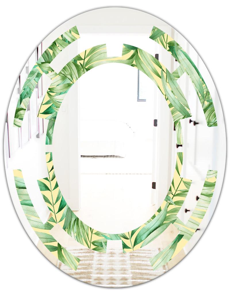 DesignQ Tropical Retro Foliage - Modern Round Or Oval Wall Mirror - Space