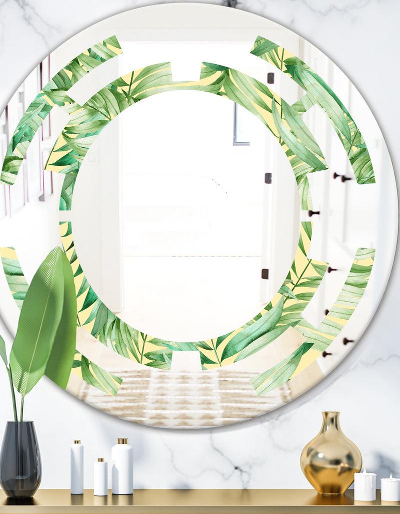DesignQ Tropical Retro Foliage - Modern Round or Oval Wall Mirror - Space