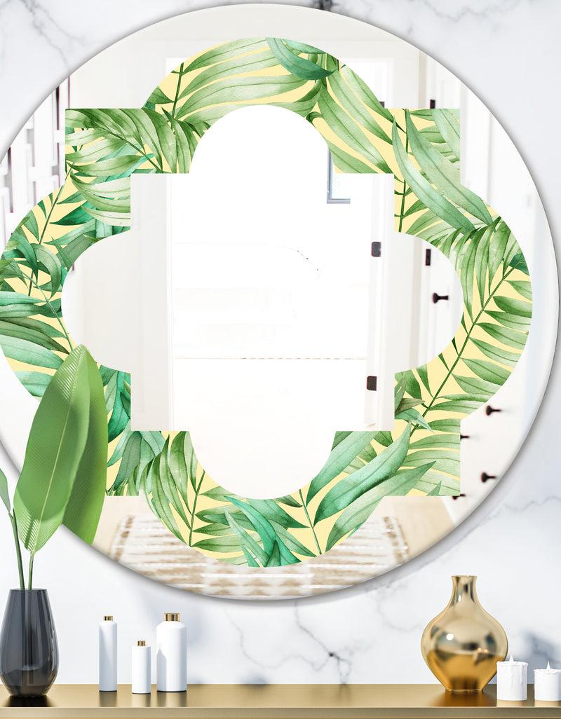 DesignQ Tropical Retro Foliage - Modern Round or Oval Wall Mirror - Quatrefoil