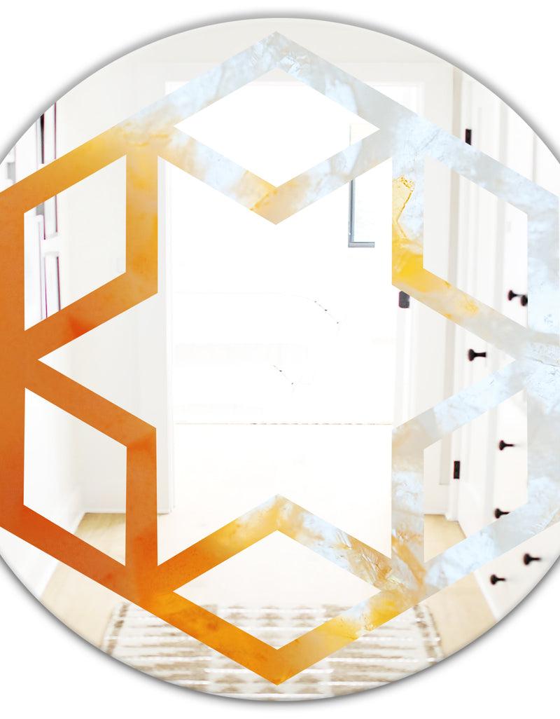 DesignQ True Yellow Stone - Modern Round Or Oval Wall Mirror - Hexagon Star