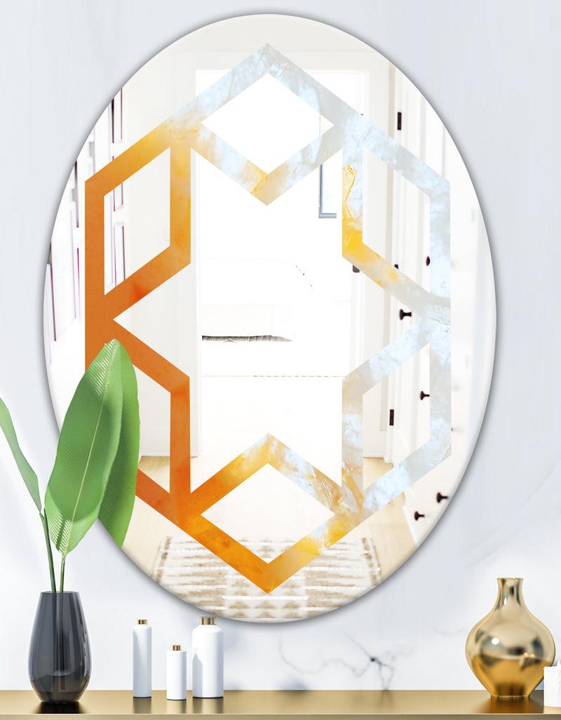 DesignQ True Yellow Stone - Modern Round Or Oval Wall Mirror - Hexagon Star